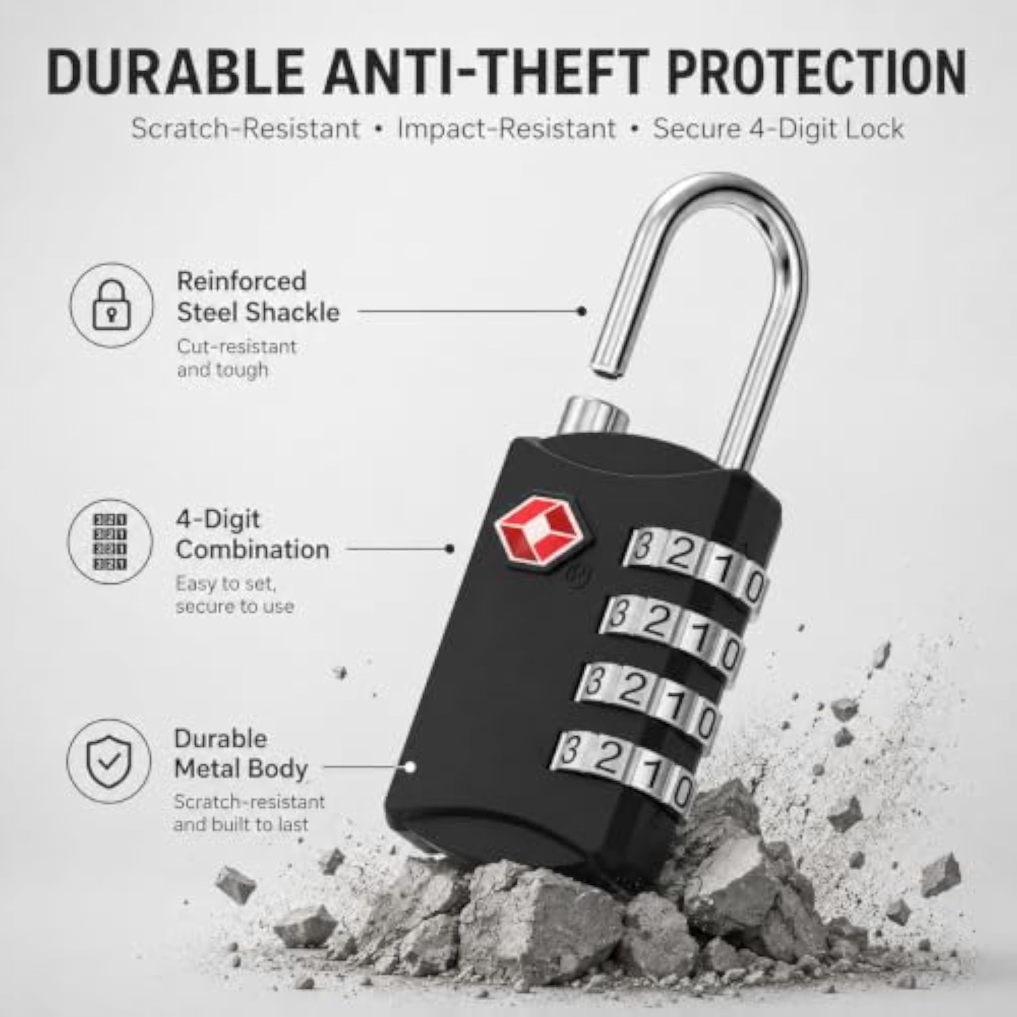 TSA Approved 4-Digit Combination Luggage Locks, 2 Pack
